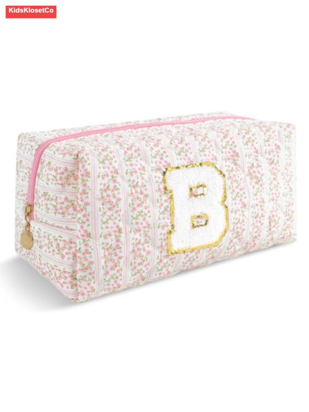 Personalized Quilted Cosmetic Bag, Puffy Monogrammed Makeup Pouch, Floral